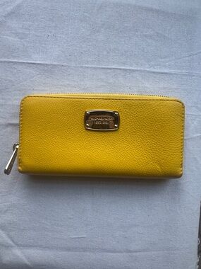 Michael Kors Bright Yellow Zip Around Wallet with Gold Plate